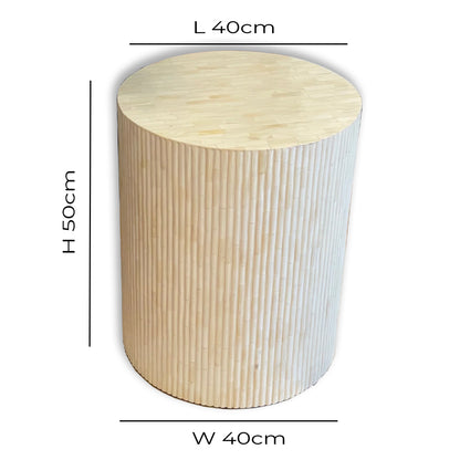 Handmade Customized Bone Inlay Round Stool- Fluted Pattern