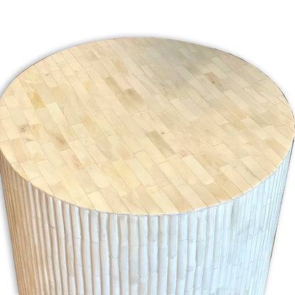 Handmade Customized Bone Inlay Round Stool- Fluted Pattern
