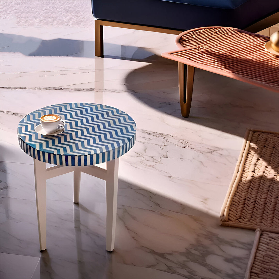 Bone Inlay Coffee Table Geometric Blue, Bone Inlay Centre Table, Bone Inlay Furniture