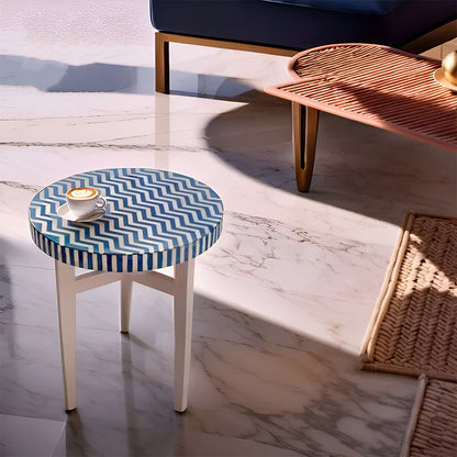 Bone Inlay Coffee Table Geometric Blue, Bone Inlay Centre Table, Bone Inlay Furniture