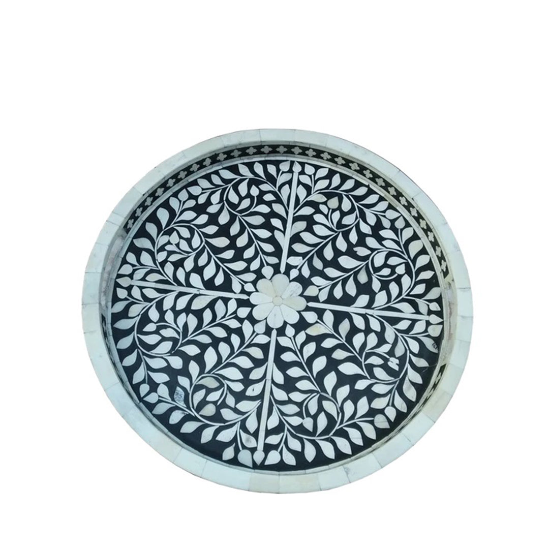 Handmade Customized Bone Inlay Round Serving Tray