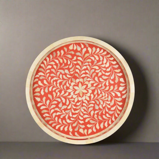 Handmade Customized Bone Inlay Round Serving Tray