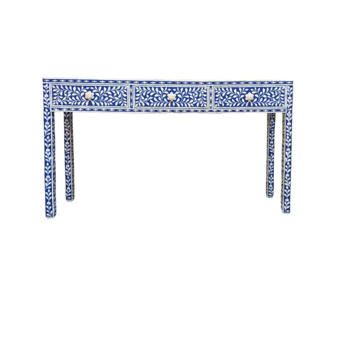 Handmade Customized Bone Inlay Floral Pattern 3 Drawer Console Table