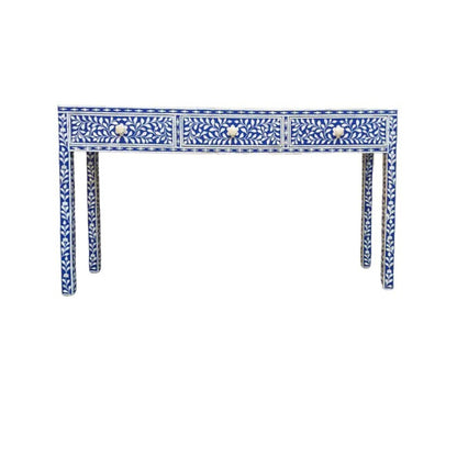 Handmade Customized Bone Inlay Floral Pattern 3 Drawer Console Table