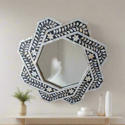 Handmade Customized Mother of Pearl Hexagonal Mirror Frame