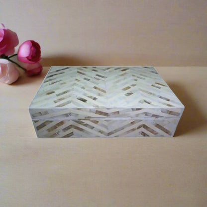 Handmade Customized Mother of Pearl Chevron Pattern Jewelry Box
