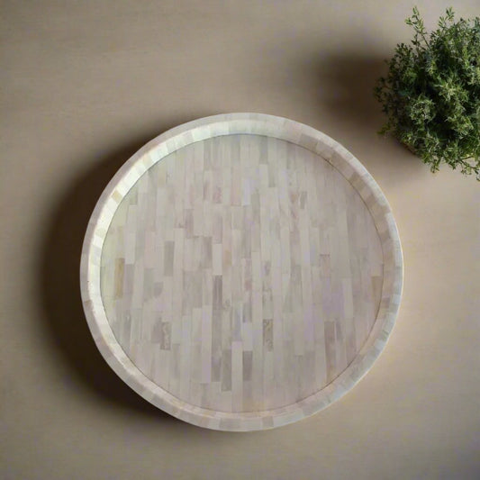 Handmade Customized Bone Inlay Round Decorative Serving Tray for Home & Office