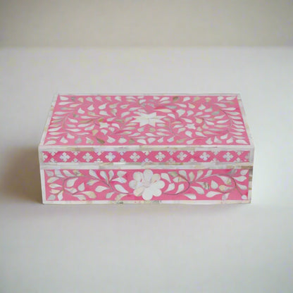 Customized Handmade Mother of Pearl Pink Color Floral Pattern Jewelry Box