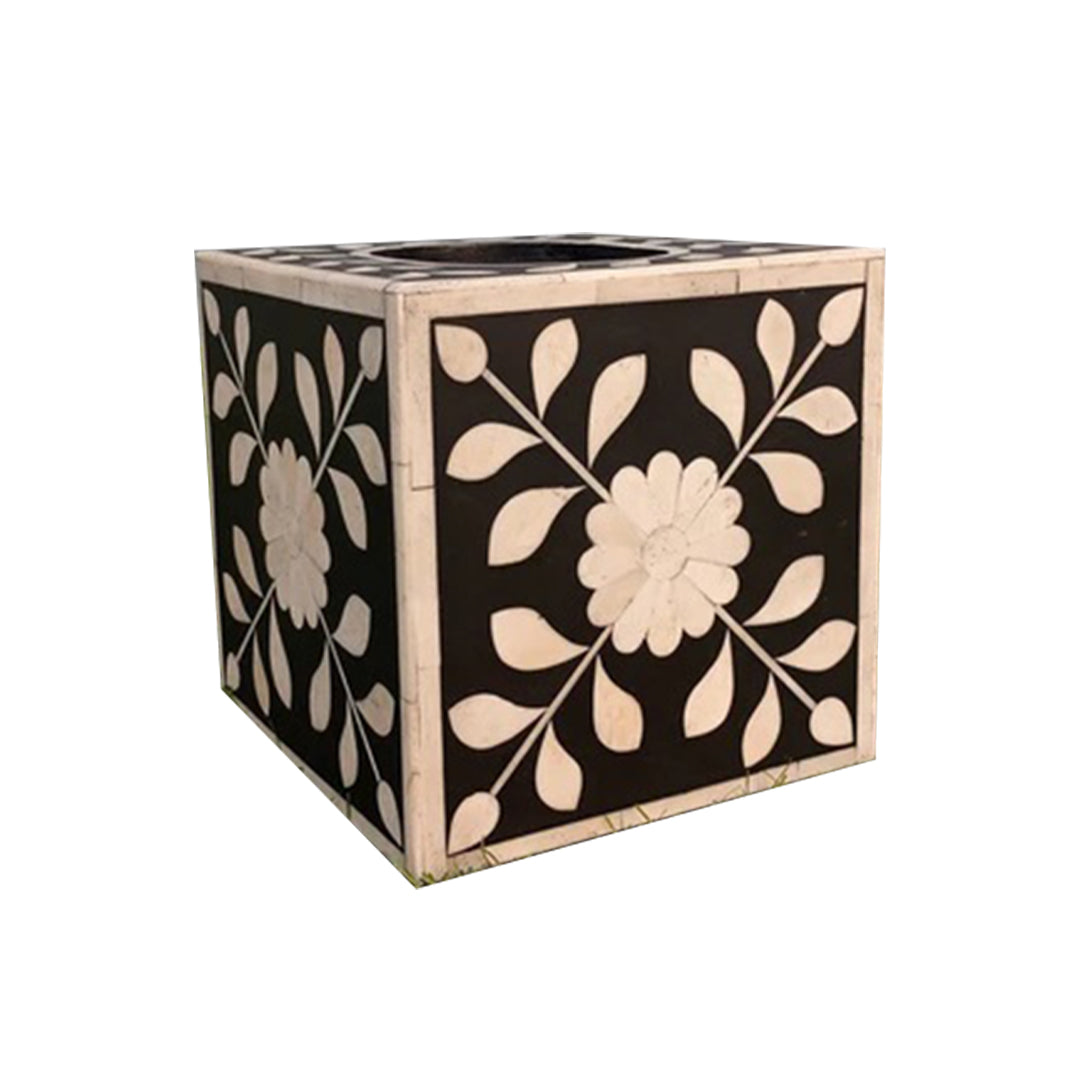 Handmade Customized Bone Inlay Floral Pattern Square Shape Tissue Box