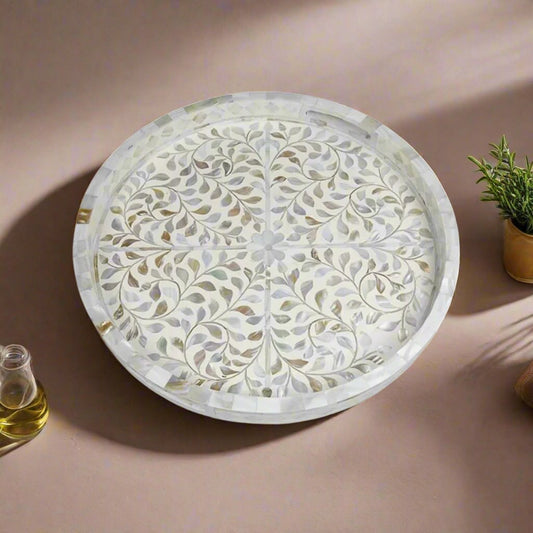 Handmade Customized Mother of Pearl Round Serving Tray