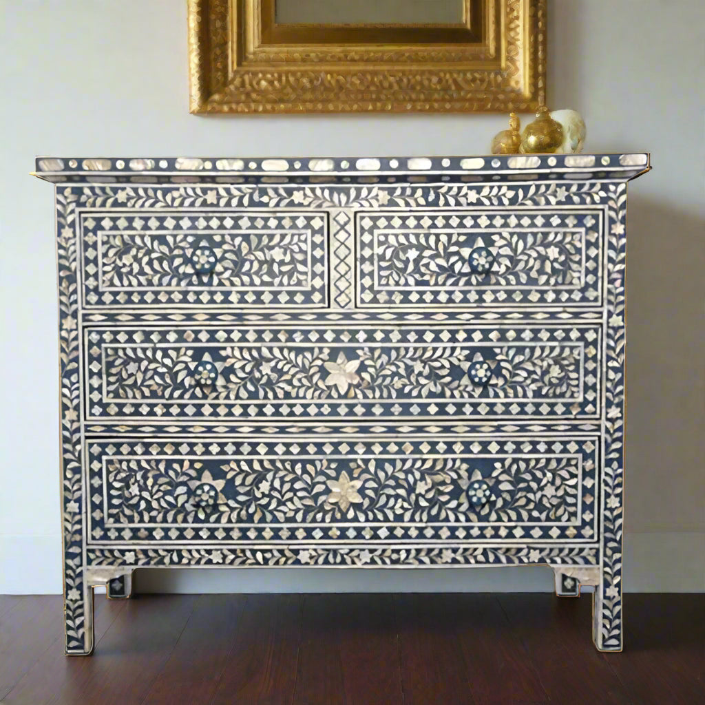 Customized Handmade Mother of Pearl Chest of 4 Drawer