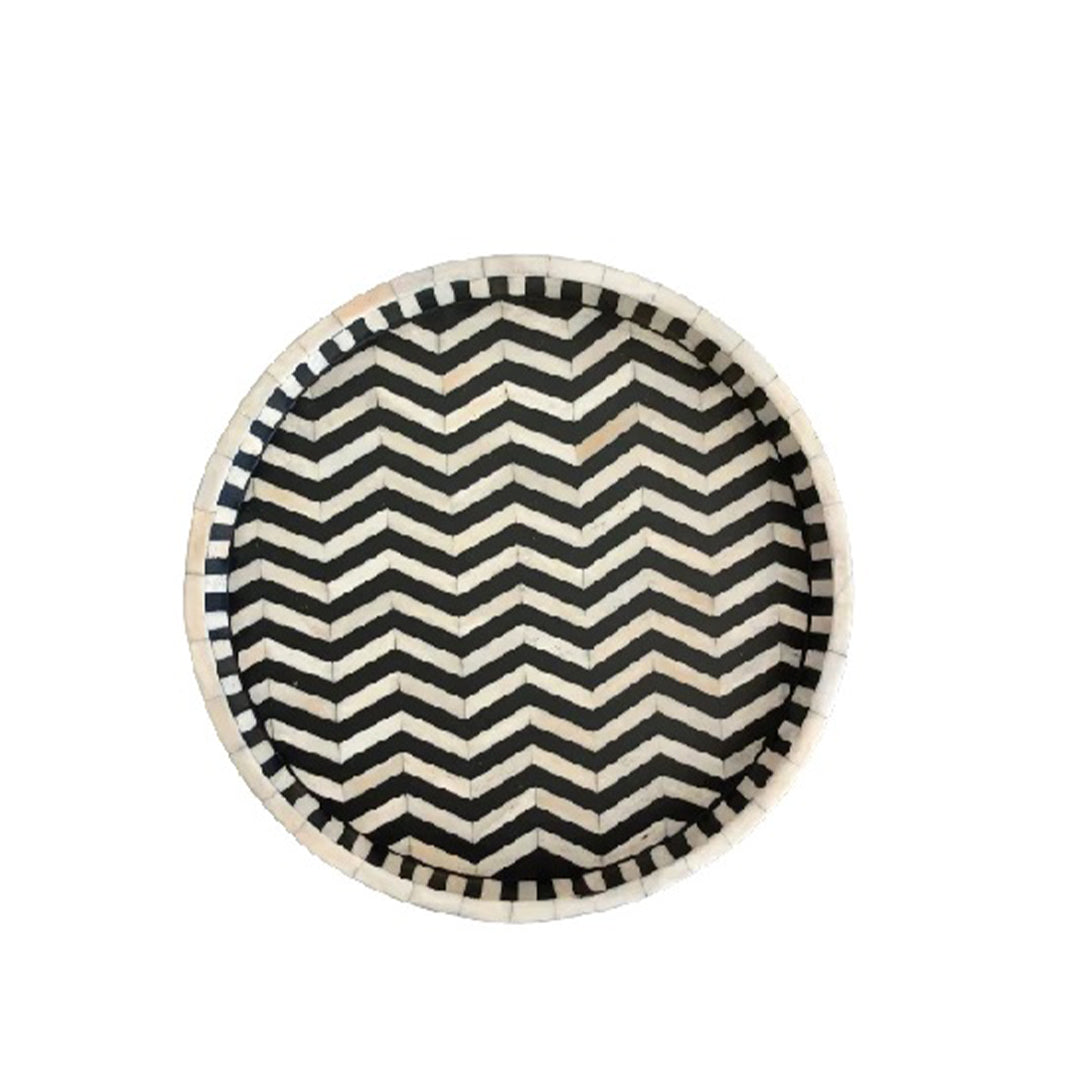 Handmade Customized Bone Inlay Round Serving Tray Best For Home And Office