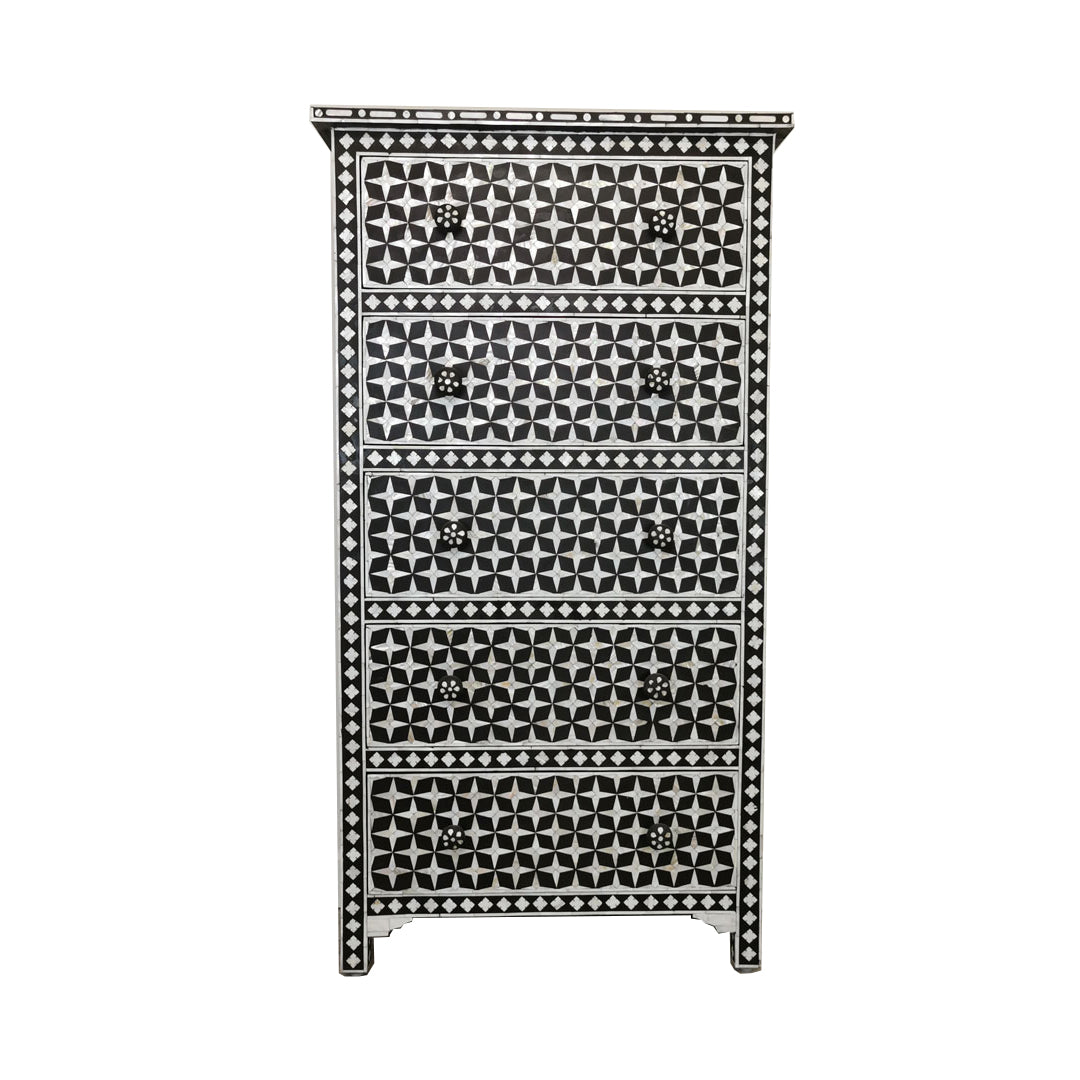 MOTHER OF PEARL CHEST OF DRAWER/ Tall Boy Dresser - Star Eye( Black)