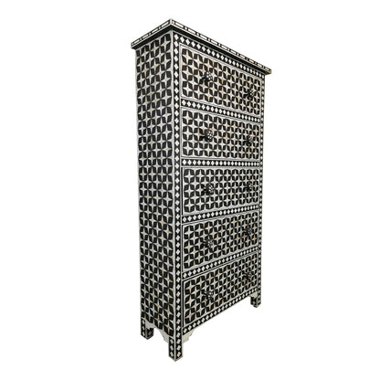 MOTHER OF PEARL CHEST OF DRAWER/ Tall Boy Dresser - Star Eye( Black)