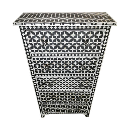 MOTHER OF PEARL CHEST OF DRAWER/ Tall Boy Dresser - Star Eye( Black)