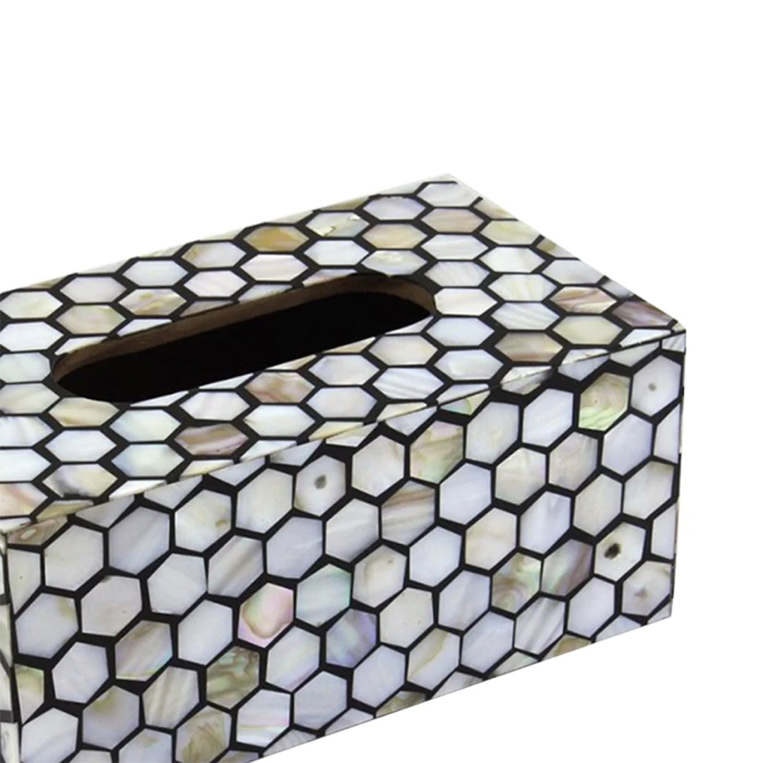 Handmade Mother of Pearl Tissue Box- Honeycomb