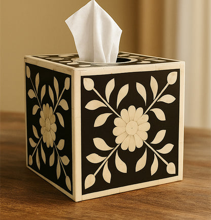 Handmade Customized Bone Inlay Floral Pattern Square Shape Tissue Box