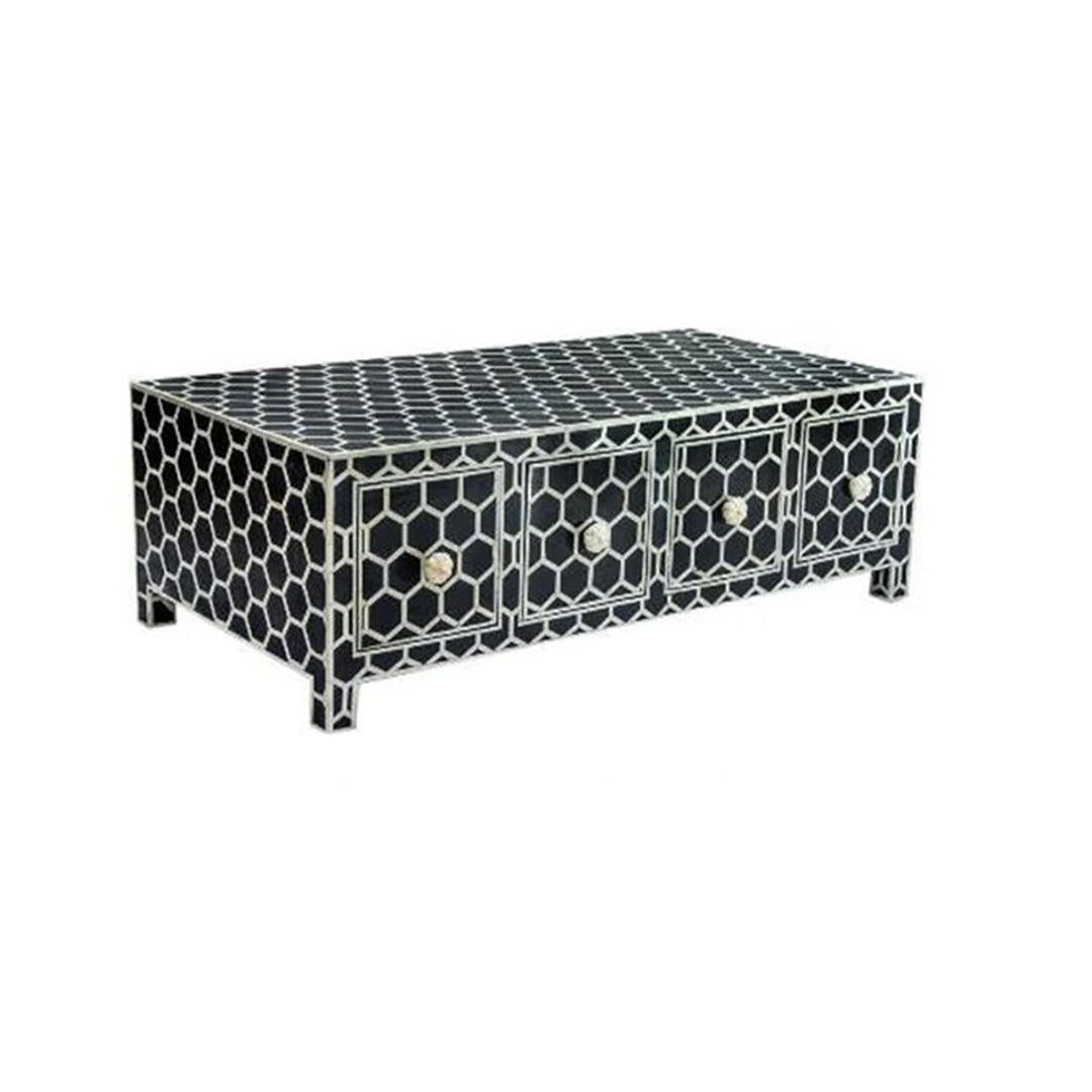 Bone Inlay Geometric Honeycomb Pattern Coffee Table
