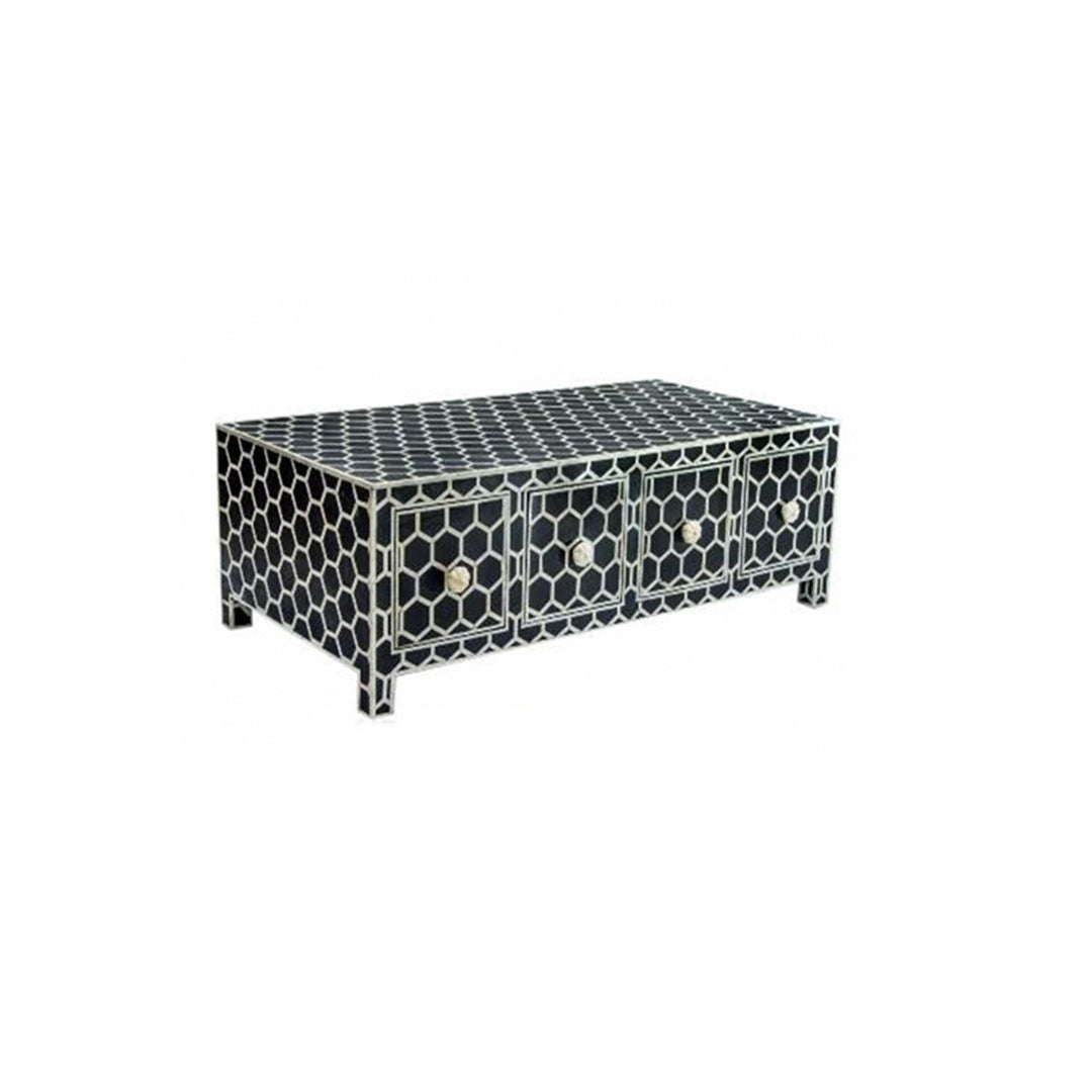 Bone Inlay Geometric Honeycomb Pattern Coffee Table