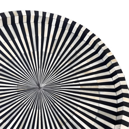 Black & White Bone Inlay Round Tray with Modern Geometric Pattern