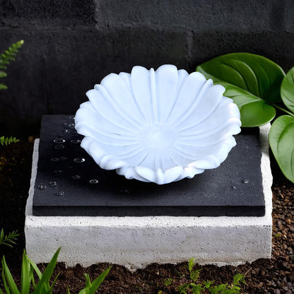 Hand-Carved White Marble Ruffle Urli Bowl – 12-Inch Decorative Fruit & Flower Bowl