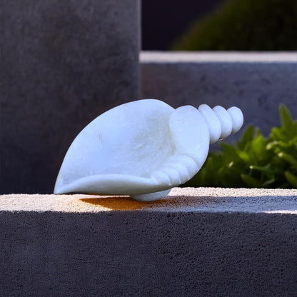 Handcrafted Marble Shankh-Shaped Bowl – Temple & Table Decor