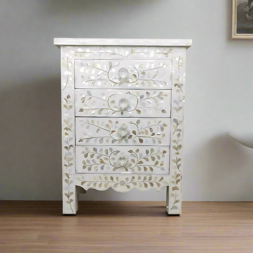 Close-Up of White Mother of Pearl Floral Inlay Design