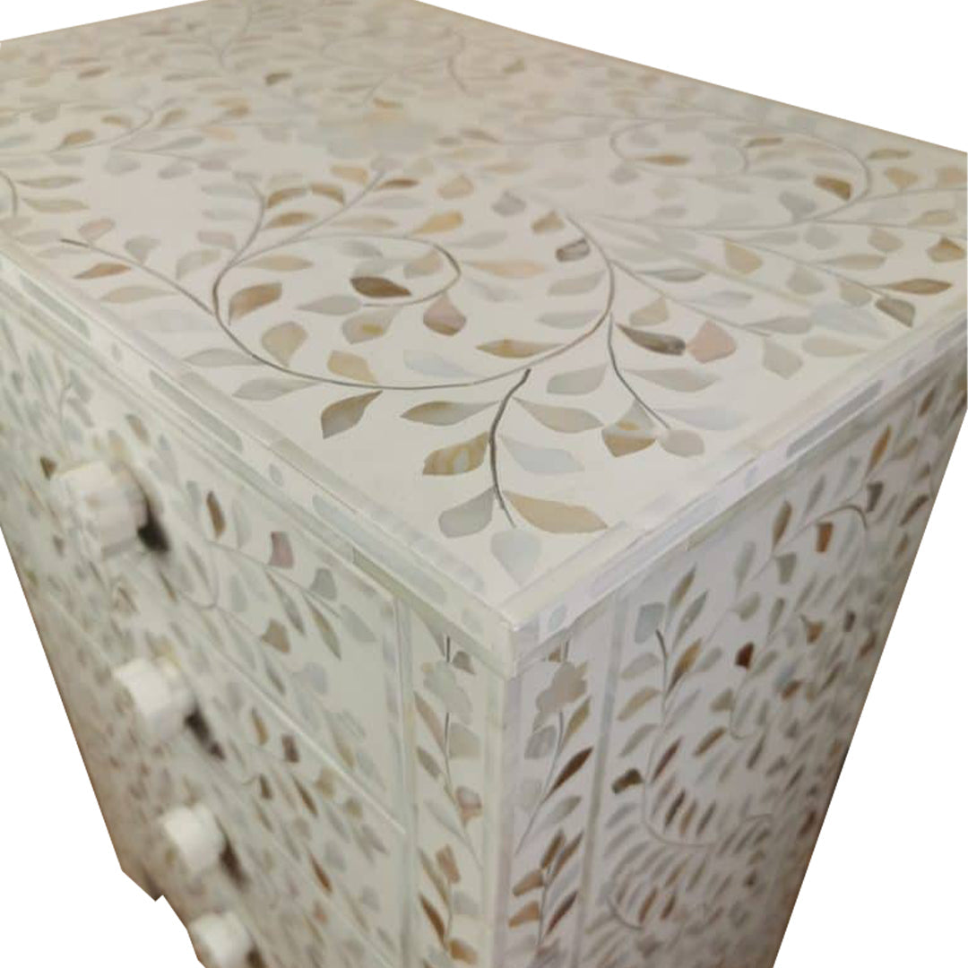 Luxury White MOP Inlay Bedside Table Front View
