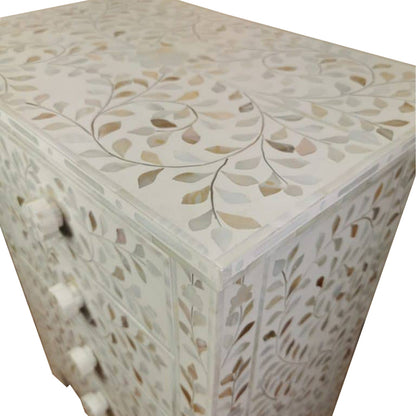 Luxury White MOP Inlay Bedside Table Front View