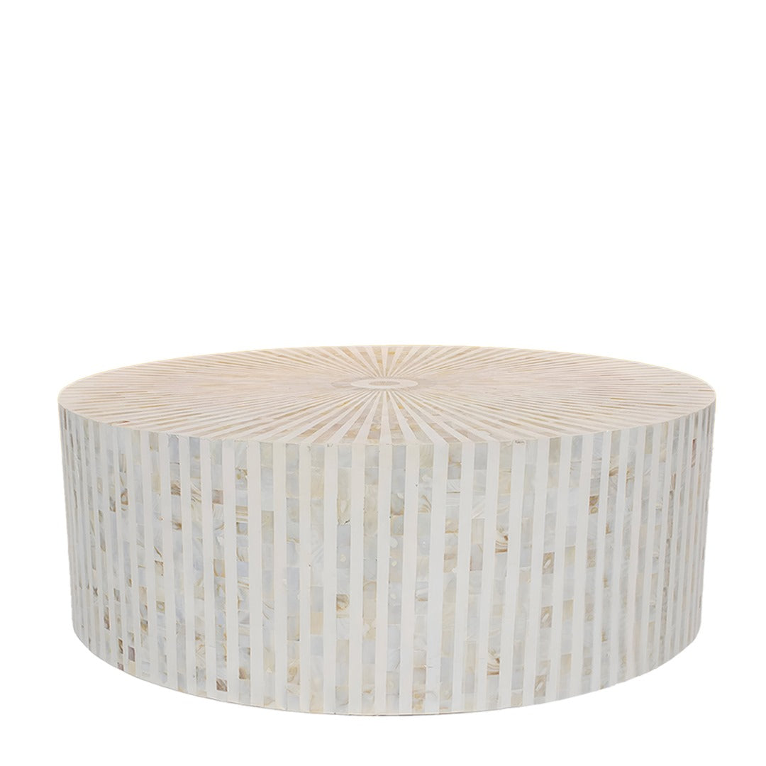 White Mother of Pearl inlay round coffee table for modern living room