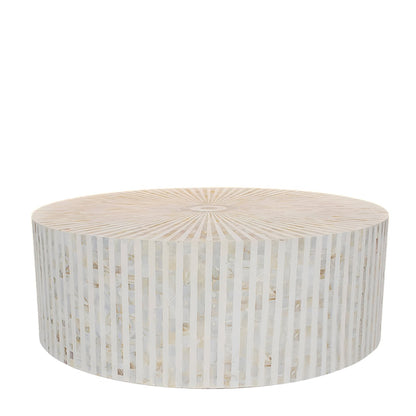 White Mother of Pearl inlay round coffee table for modern living room