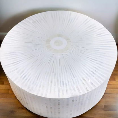 Handcrafted Mother of Pearl mosaic coffee table with sunburst pattern