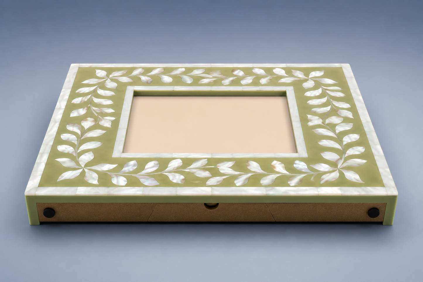 Back View of Mother of Pearl Floral Picture Frame with Easel Stand