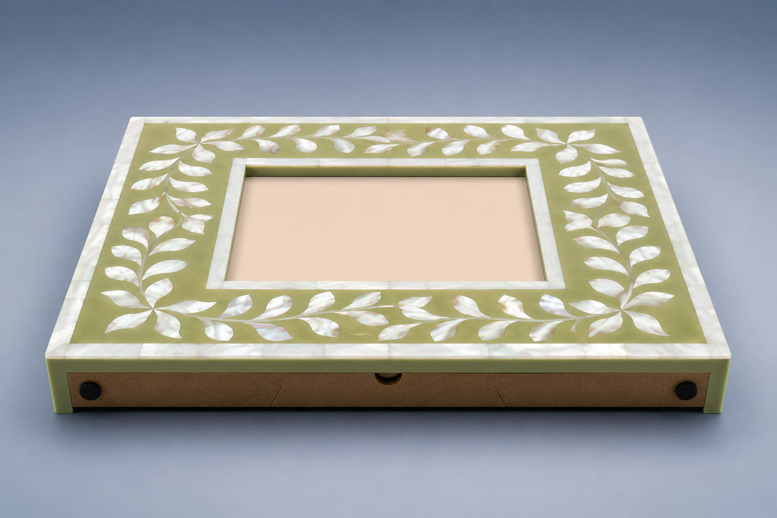 Bottom View of Handmade Sage Green Mother of Pearl Inlay Picture Frame
