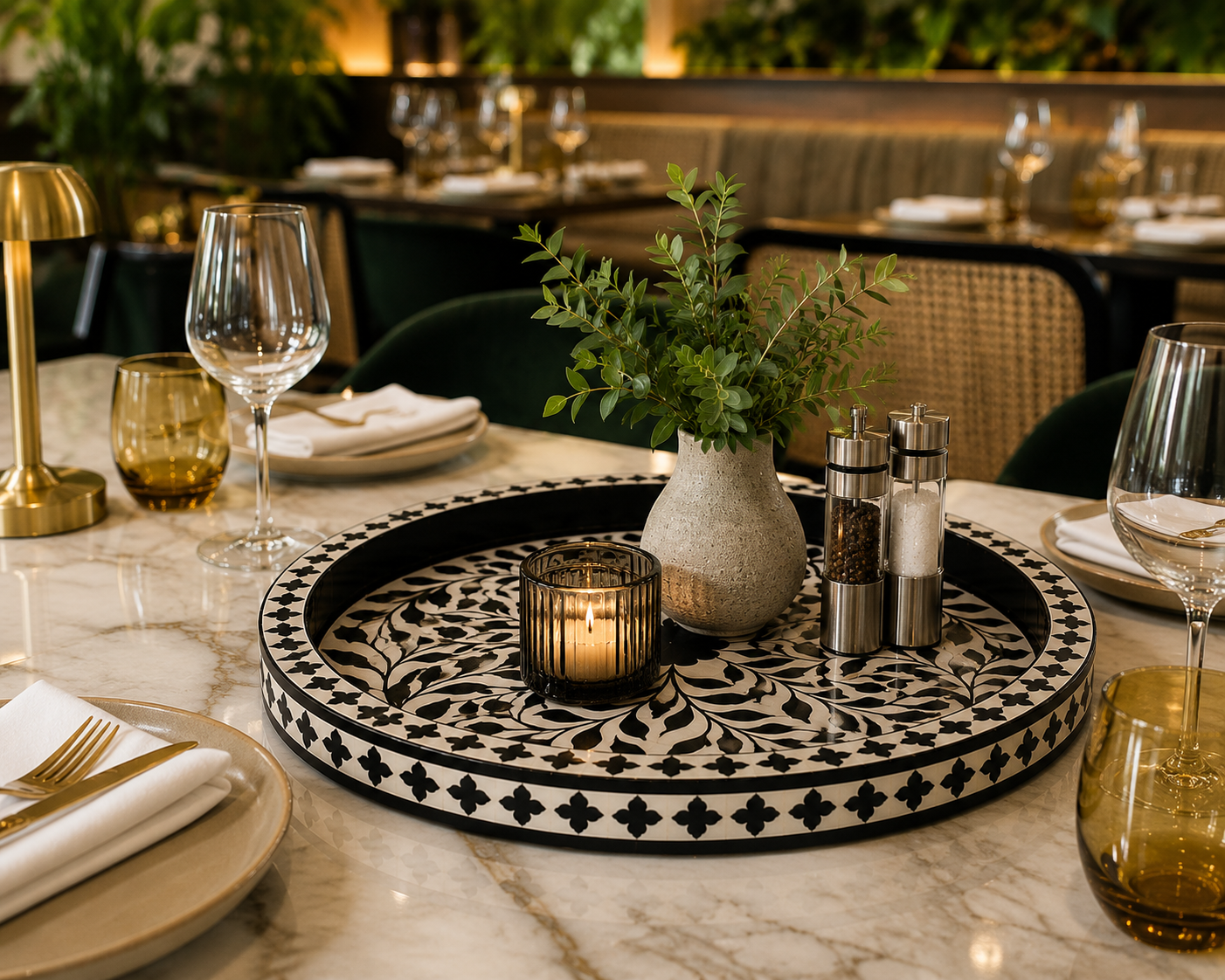 Luxury Black Bone Inlay Decorative Tray Used in Restaurant Table Setting