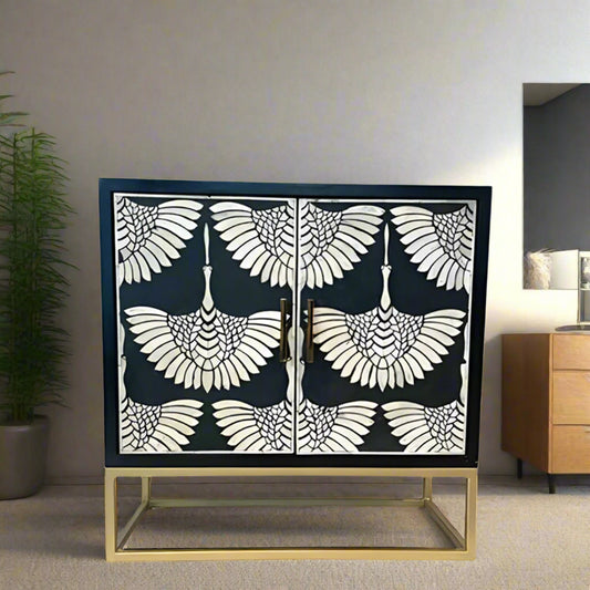 Feather Pattern Black Bone Inlay Chest of Drawers