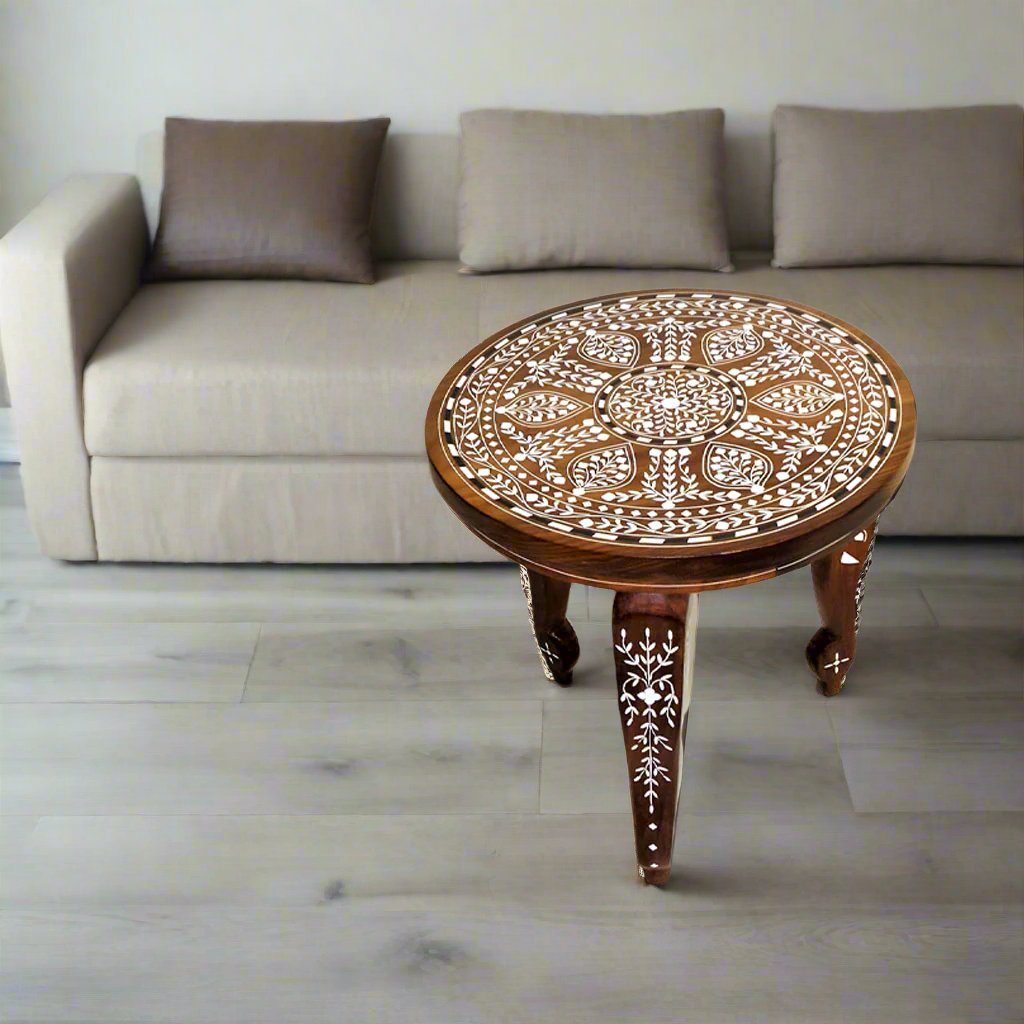 Bone Inlay Pattern Handmade Teak Wood Bone Inlay Pattern Stool – Bone Inlay Arts