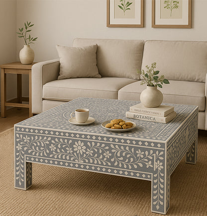 Beautiful Handcrafted Bone Inlay Coffee Table – Grey