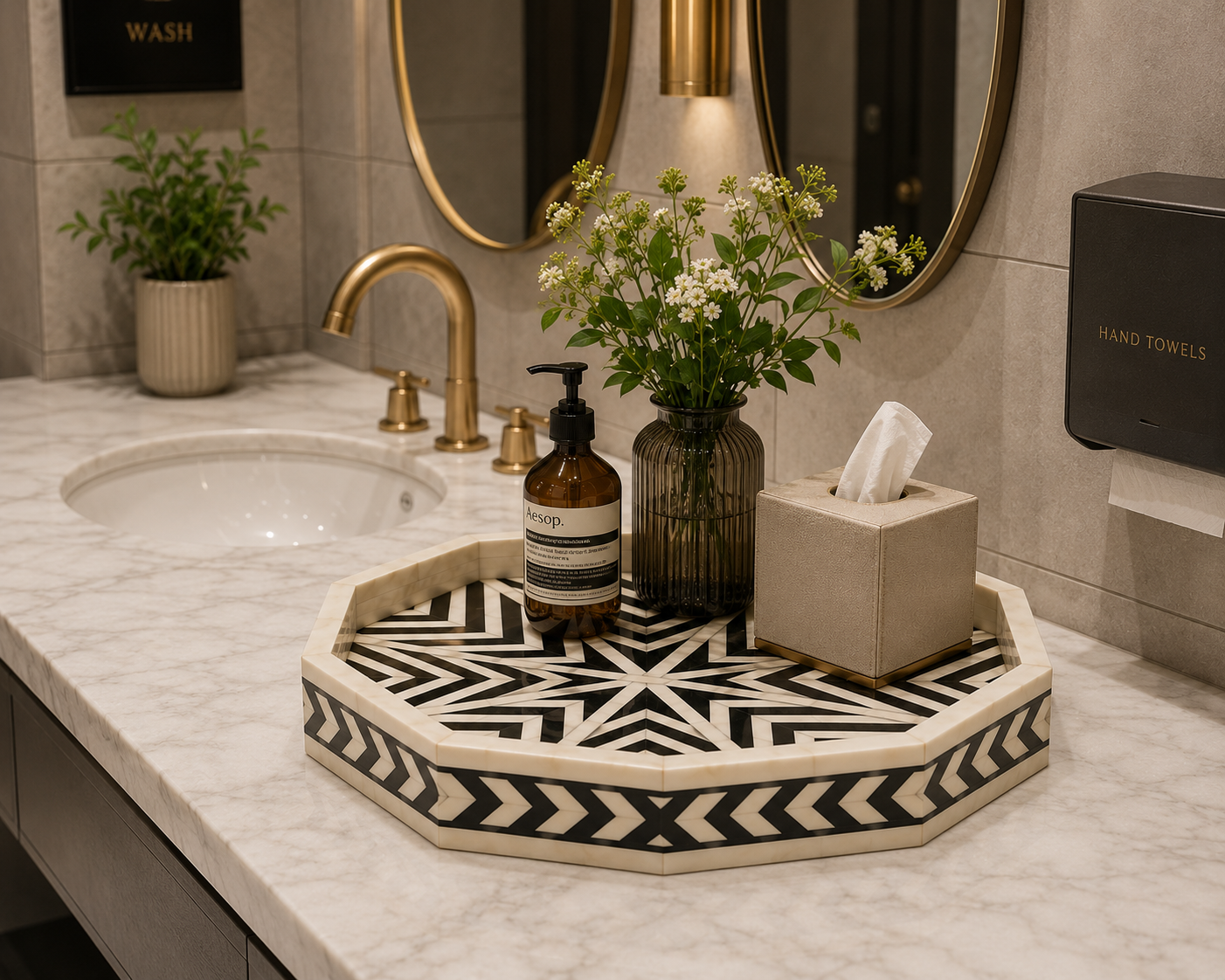 Handmade Bone Inlay Octagonal Serving Tray – Customizable Luxury Home Decor.