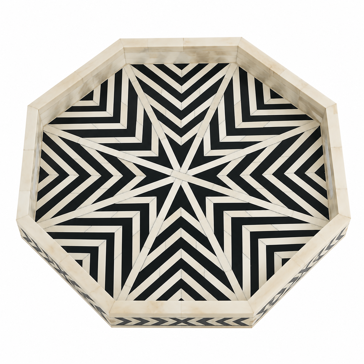 Handmade Bone Inlay Octagonal Serving Tray – Customizable Luxury Home Decor.