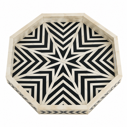 Handmade Bone Inlay Octagonal Serving Tray – Customizable Luxury Home Decor.