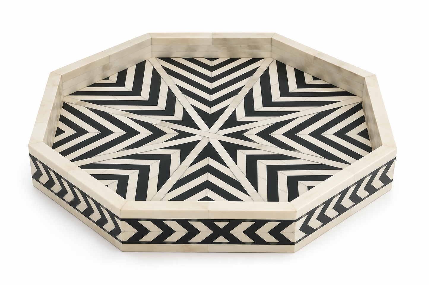 Handmade Bone Inlay Octagonal Serving Tray – Customizable Luxury Home Decor.