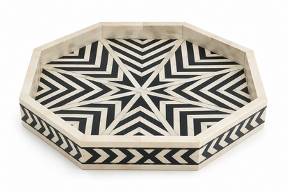 Handmade Bone Inlay Octagonal Serving Tray – Customizable Luxury Home Decor.