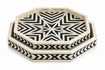 Handmade Bone Inlay Octagonal Serving Tray – Customizable Luxury Home Decor.