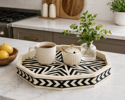 Handmade Bone Inlay Octagonal Serving Tray – Customizable Luxury Home Decor.