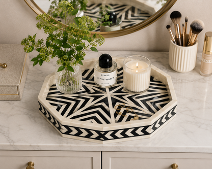 Handmade Bone Inlay Octagonal Serving Tray – Customizable Luxury Home Decor.