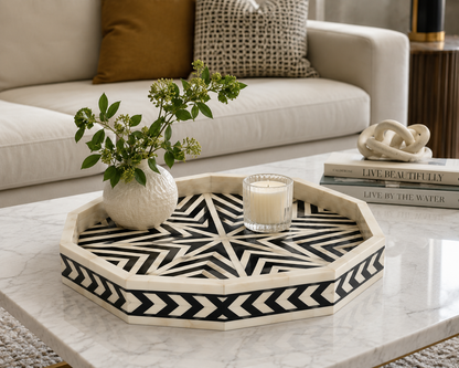 Handmade Bone Inlay Octagonal Serving Tray – Customizable Luxury Home Decor.