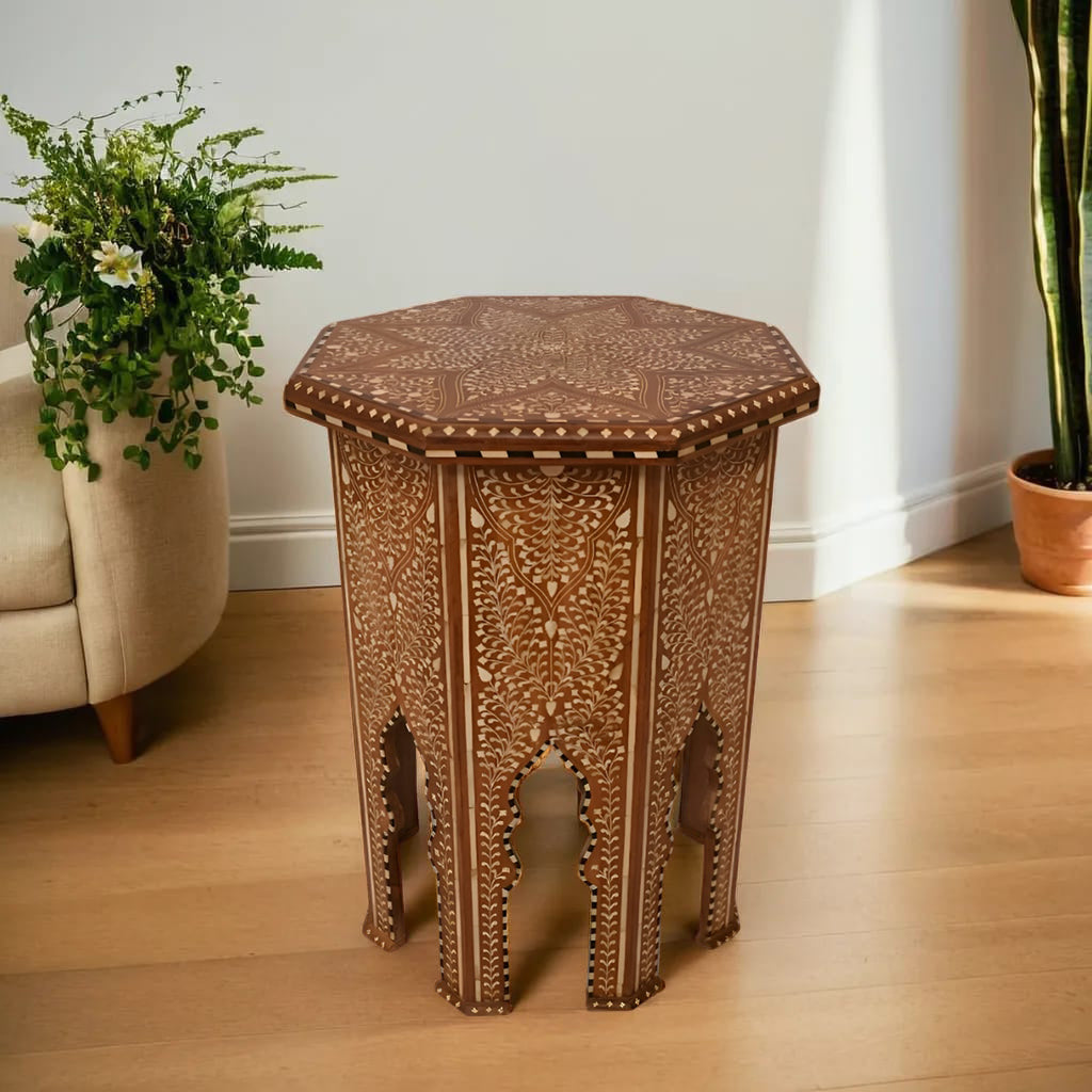 Bone Inlay Pattern handmade Teak Wood Bone Inlay Pattern Stool – Bone Inlay Arts