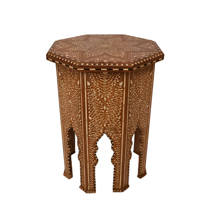 handmade Teak Wood Bone Inlay Pattern Stool