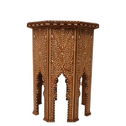 handmade Teak Wood Bone Inlay Pattern Stool